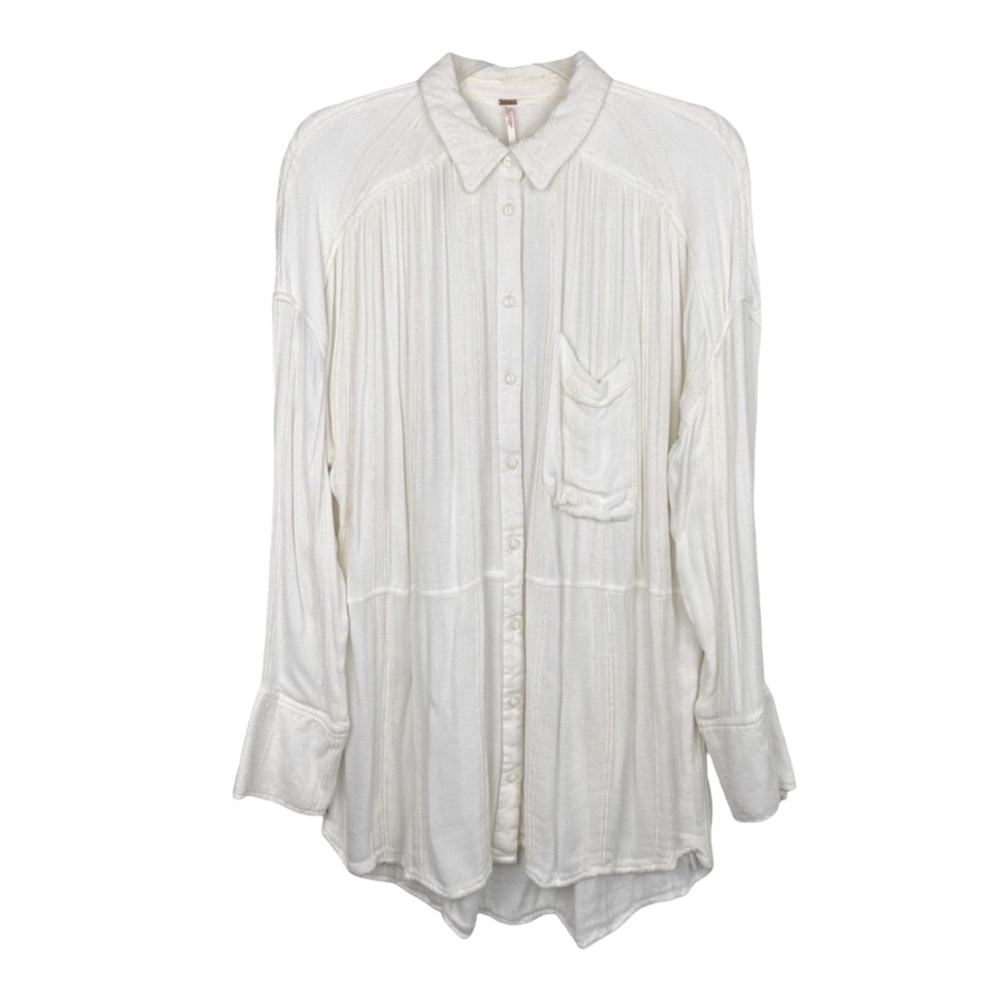 Free People | Button-Down Boho Cream Tunic Top Size Small